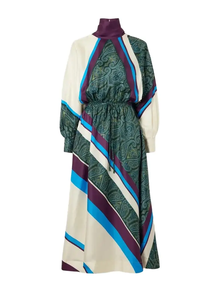 ALÉMAIS Joni Tie-detailed Printed Silk-twill Midi Dress | Image 1 ALÉMAIS Joni Tie-detailed Printed Silk-twill Midi Dress | Image 1