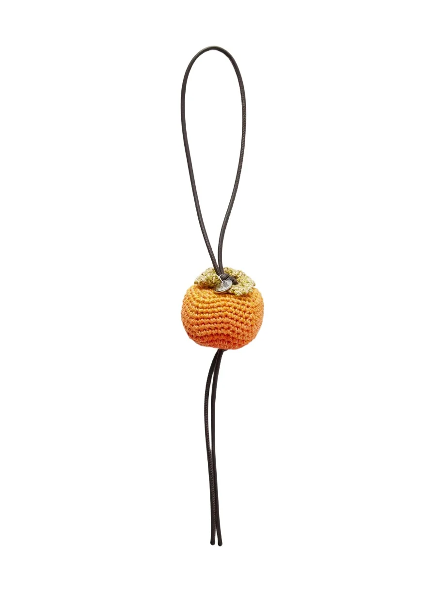 JW Anderson Persimmon Crochet-knit Cotton And Leather Bag Charm