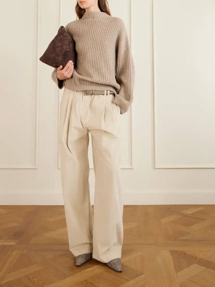 Brunello Cucinelli Pleated Cotton, Lyocell And Cashmere-blend Corduroy Wide-leg Pants | Thumbnail 2 Brunello Cucinelli Pleated Cotton, Lyocell And Cashmere-blend Corduroy Wide-leg Pants | Thumbnail 2