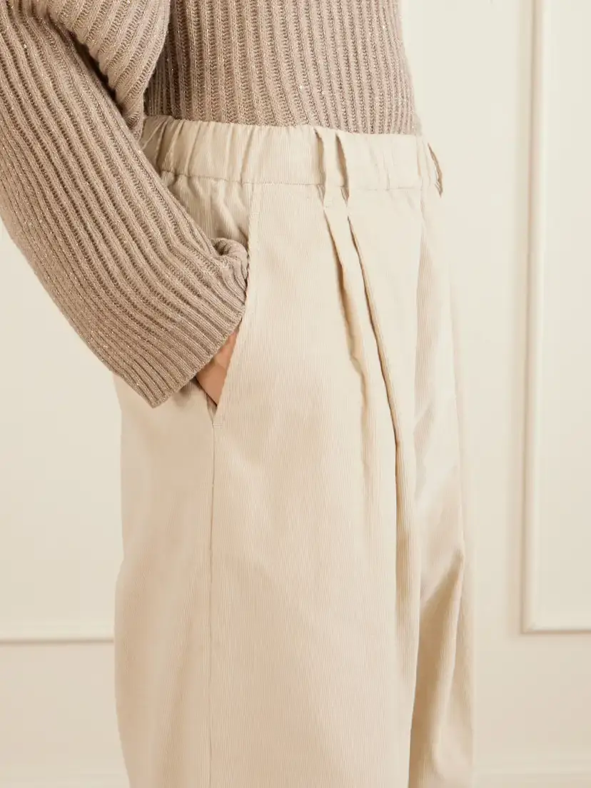 Brunello Cucinelli Pleated Cotton, Lyocell And Cashmere-blend Corduroy Wide-leg Pants | Thumbnail 5 Brunello Cucinelli Pleated Cotton, Lyocell And Cashmere-blend Corduroy Wide-leg Pants | Thumbnail 5