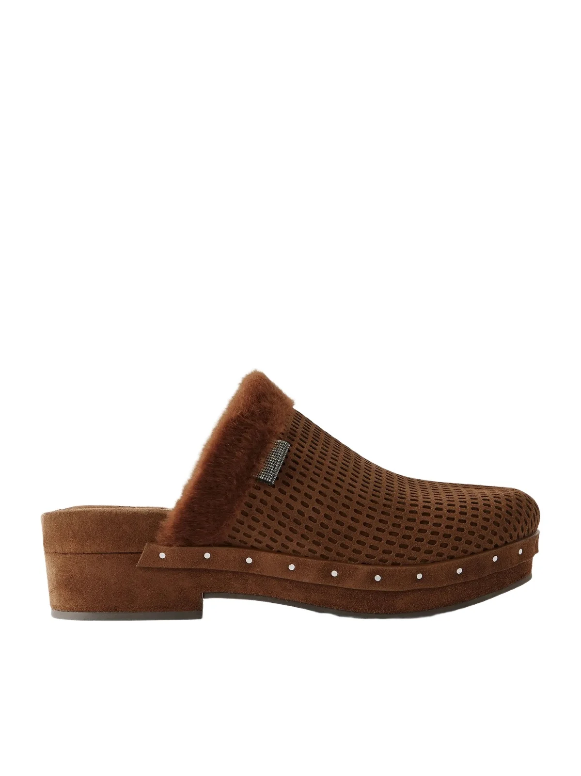 Bead-embellished Shearling-trimmed Suede Clogs Bead-embellished Shearling-trimmed Suede Clogs