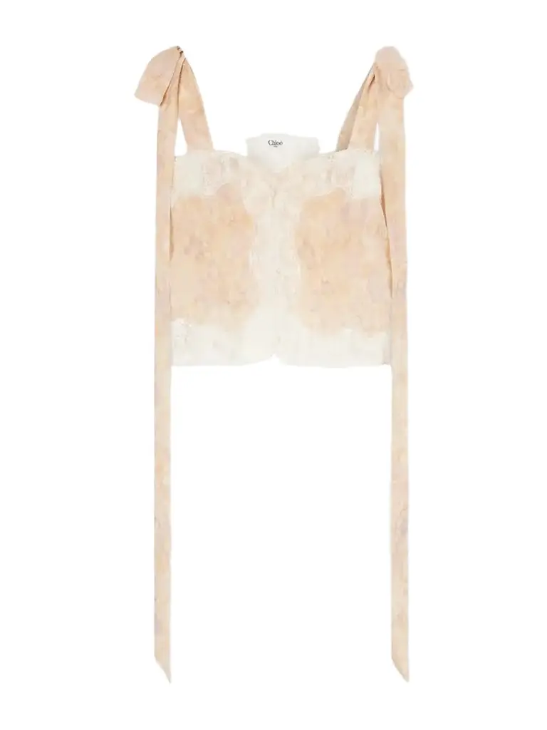 Chloé Cropped Bow-detailed Lace-trimmed Floral-print Silk-charmeuse Top | Image 1 Chloé Cropped Bow-detailed Lace-trimmed Floral-print Silk-charmeuse Top | Image 1