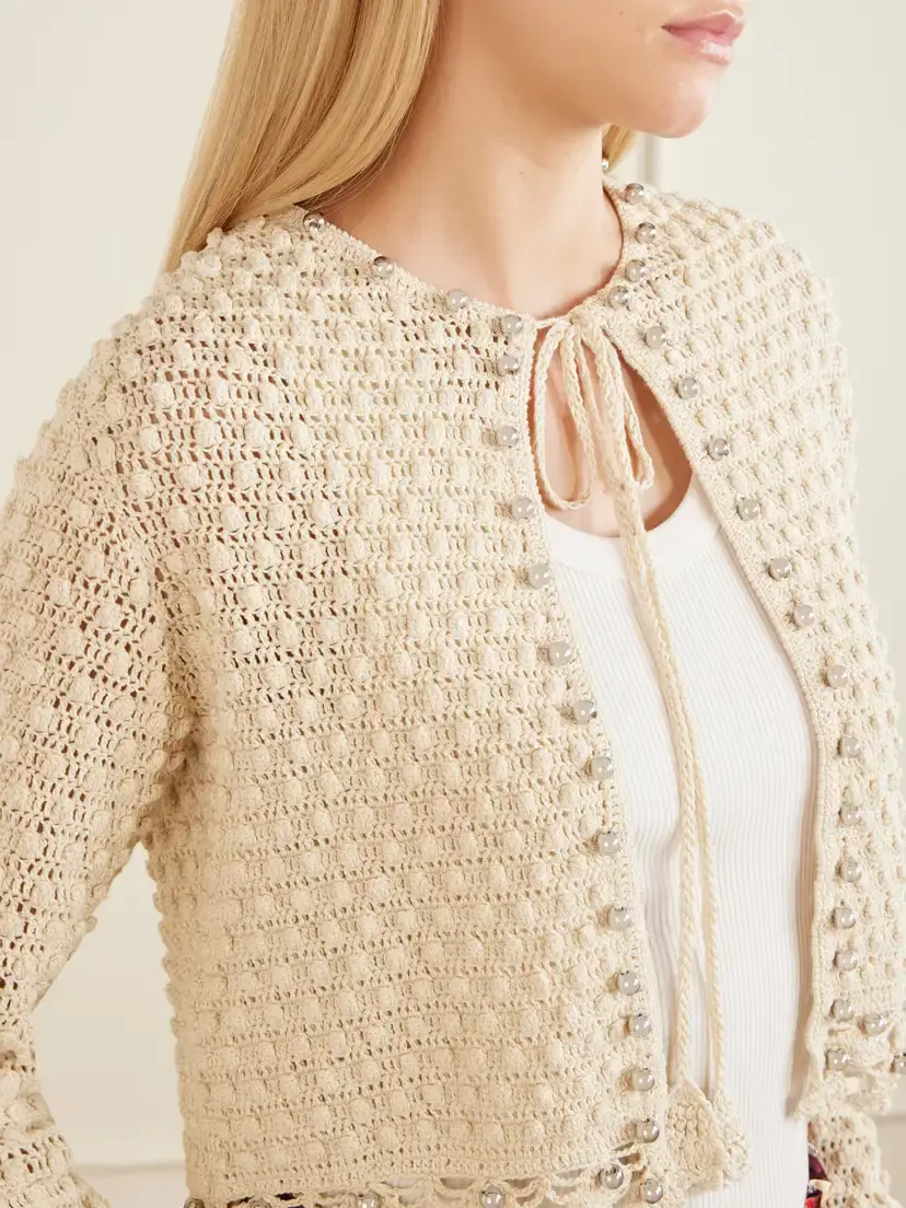 Rabanne Embellished Crocheted Cotton Cardigan | Thumbnail 4 Rabanne Embellished Crocheted Cotton Cardigan | Thumbnail 4