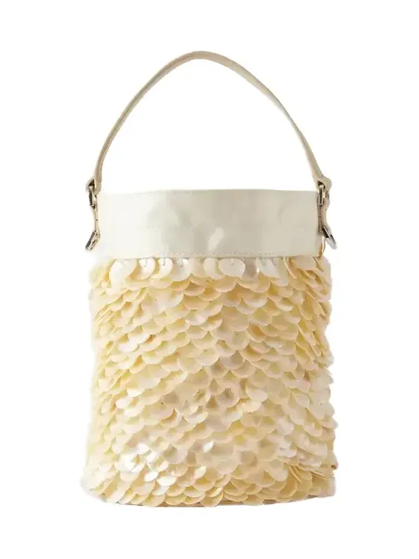 Lila Mini Leather-trimmed Paillette-embellished Twill Bucket Bag Lila Mini Leather-trimmed Paillette-embellished Twill Bucket Bag