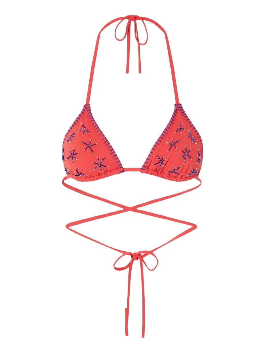 Staud Lido Bead-embellished Triangle Bikini Top