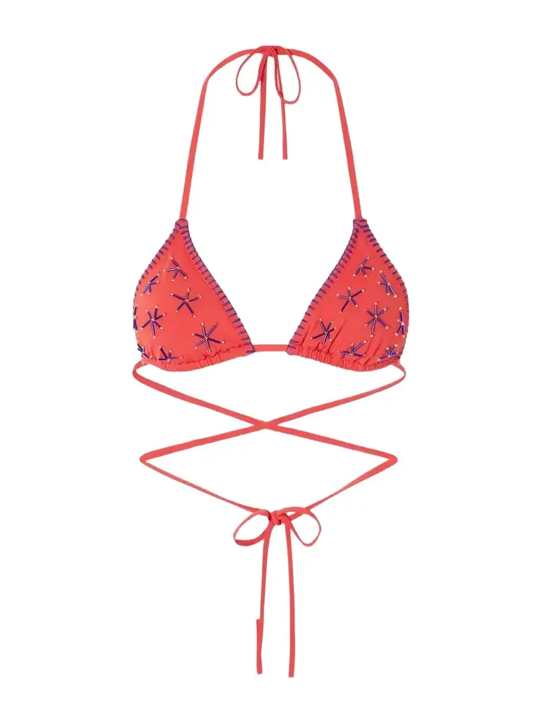 Staud Lido Bead-embellished Triangle Bikini Top | Image 1 Staud Lido Bead-embellished Triangle Bikini Top | Image 1