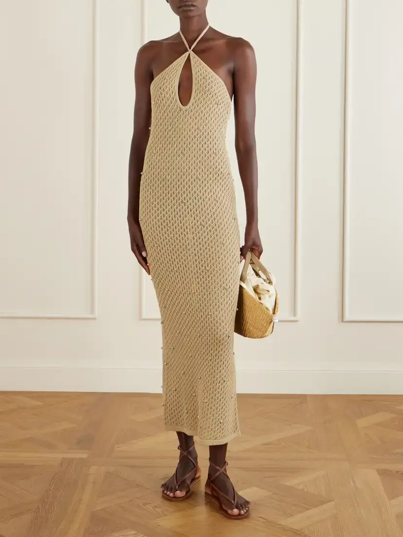 Staud Isola Embellished Crocheted Cotton Halterneck Maxi Dress | Thumbnail 2