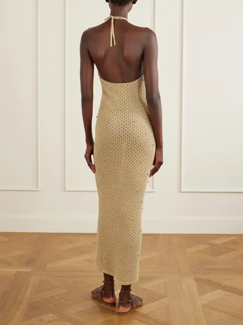 Staud Isola Embellished Crocheted Cotton Halterneck Maxi Dress | Thumbnail 3
