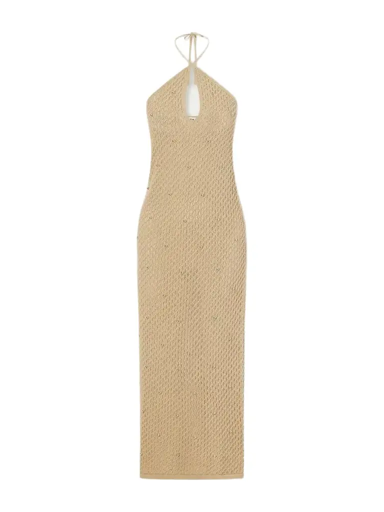 Staud Isola Embellished Crocheted Cotton Halterneck Maxi Dress | Image 1 Staud Isola Embellished Crocheted Cotton Halterneck Maxi Dress | Image 1