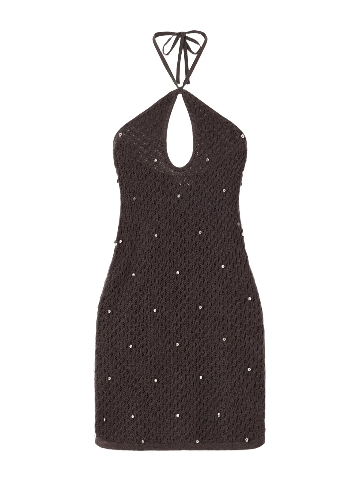 Isola Embellished Crochet-knit Cotton Halterneck Mini Dress