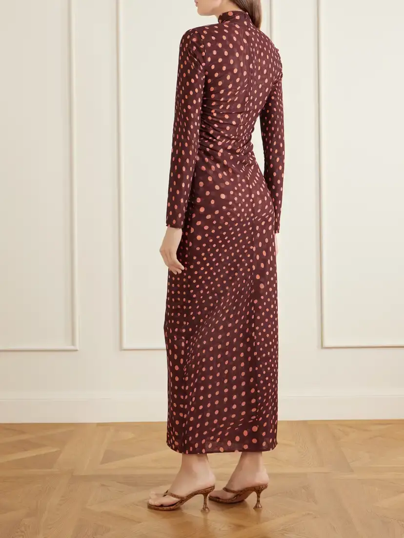 Stella McCartney Ruched Polka-dot Mesh Midi Dress | Thumbnail 3