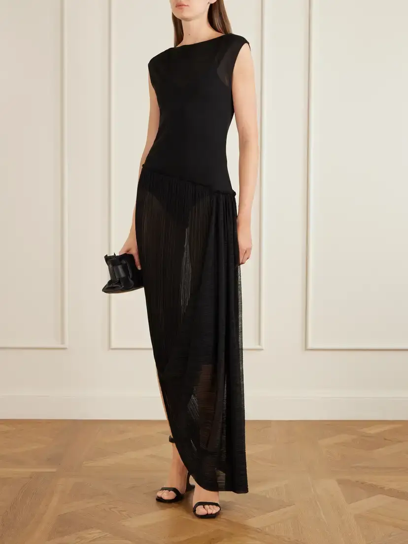 Balmain Draped Mesh-jersey Midi Dress | Thumbnail 2 Balmain Draped Mesh-jersey Midi Dress | Thumbnail 2