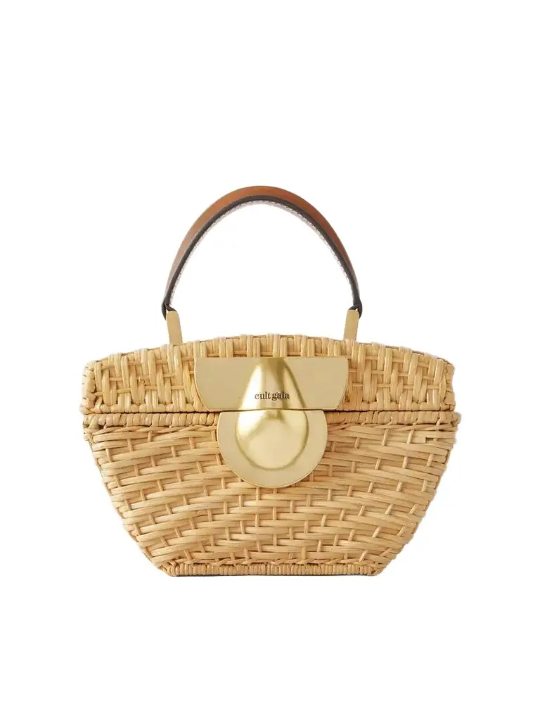 Cult Gaia Tyla Leather-trimmed Raffia Top-handle Bag