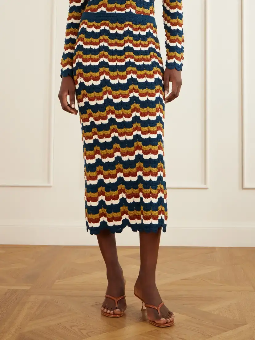 ESCVDO Lucero Striped Crocheted Cotton Midi Skirt | Thumbnail 3 ESCVDO Lucero Striped Crocheted Cotton Midi Skirt | Thumbnail 3