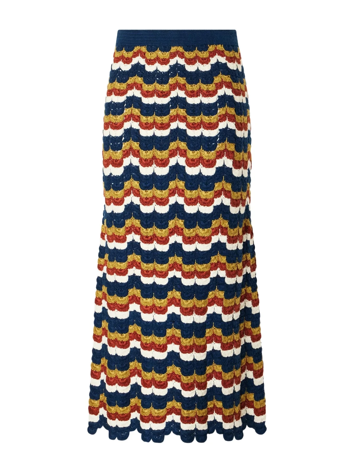 Lucero Striped Crochet-knit Cotton Midi Skirt Lucero Striped Crochet-knit Cotton Midi Skirt