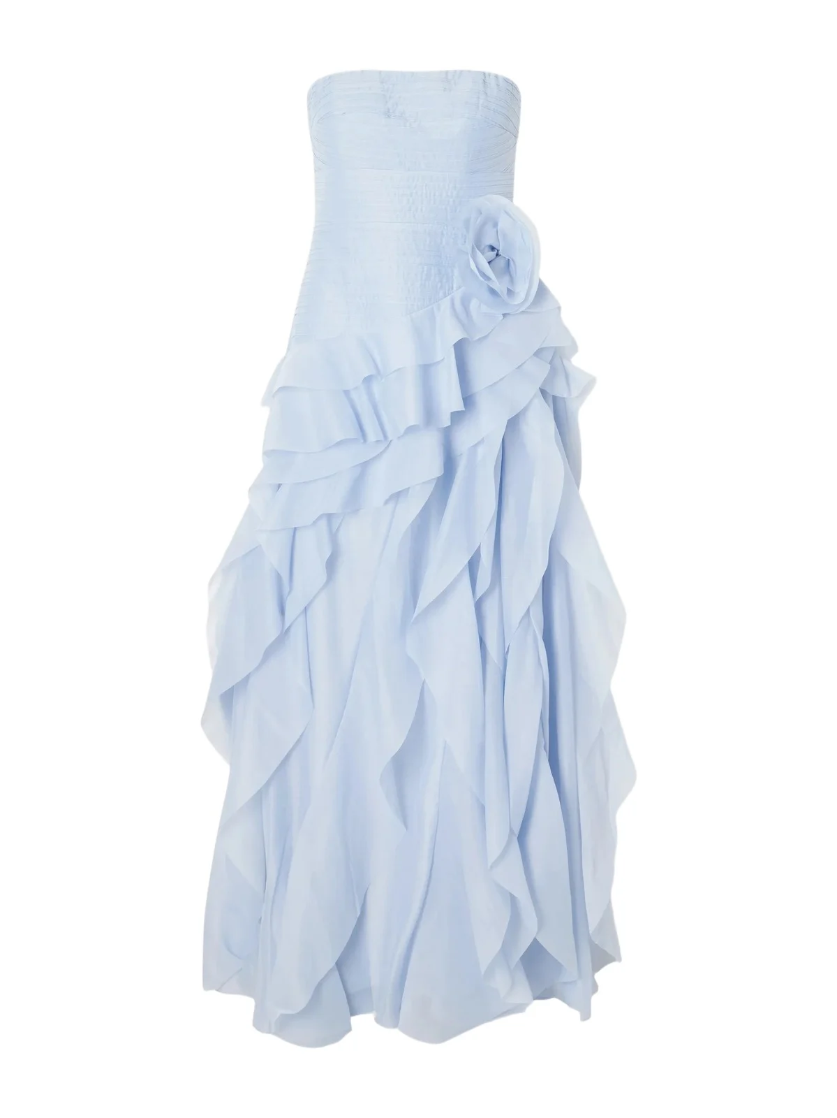 Canyon Strapless Appliquéd Ruffled Plissé Chiffon Gown Canyon Strapless Appliquéd Ruffled Plissé Chiffon Gown