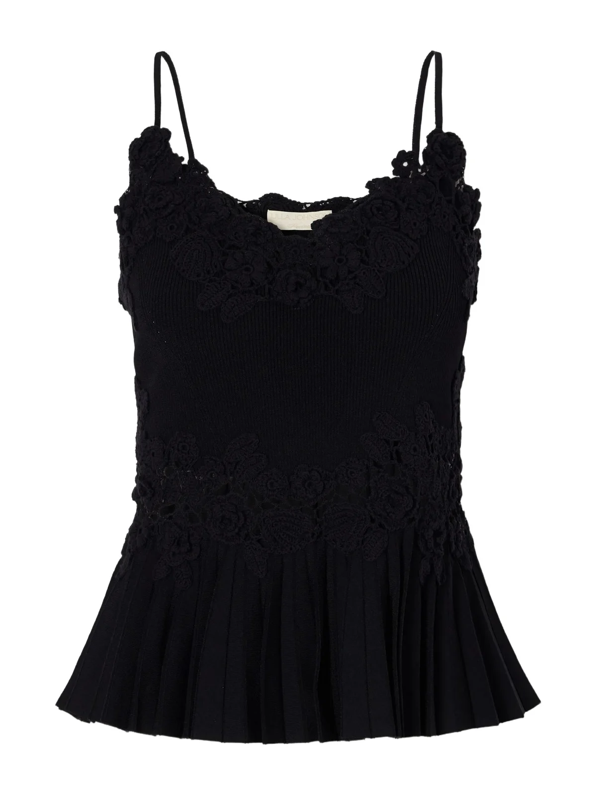 Estelle Pleated Crochet-knit Trimmed Ribbed Jersey Tank Estelle Pleated Crochet-knit Trimmed Ribbed Jersey Tank