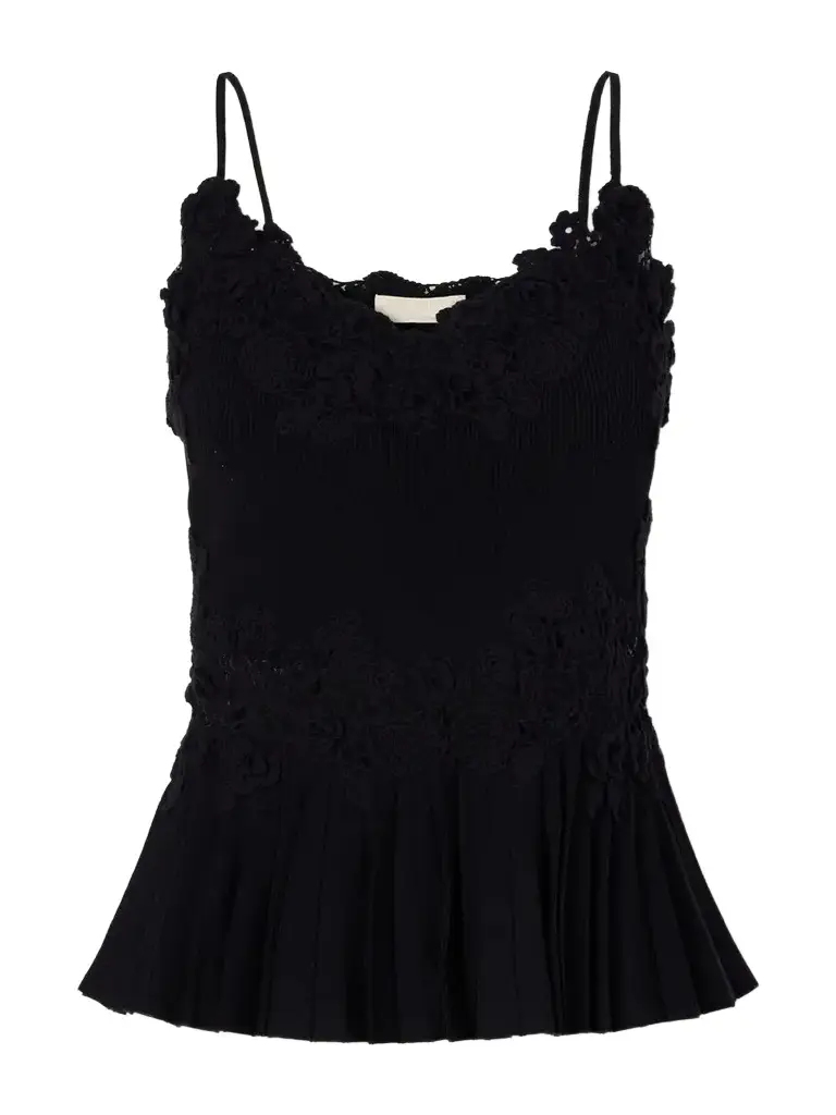 Ulla Johnson Estelle Pleated Crochet-trimmed Ribbed Jersey Tank | Image 1 Ulla Johnson Estelle Pleated Crochet-trimmed Ribbed Jersey Tank | Image 1