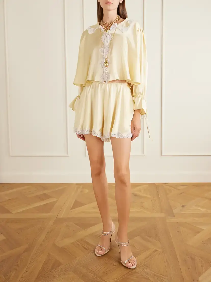 Chloé Cropped Lace-trimmed Silk-satin Blouse | Thumbnail 2 Chloé Cropped Lace-trimmed Silk-satin Blouse | Thumbnail 2