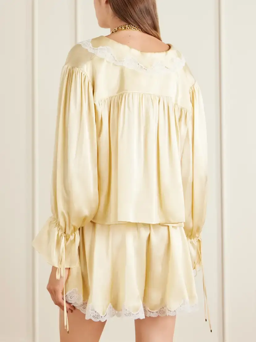 Chloé Cropped Lace-trimmed Silk-satin Blouse | Thumbnail 3 Chloé Cropped Lace-trimmed Silk-satin Blouse | Thumbnail 3