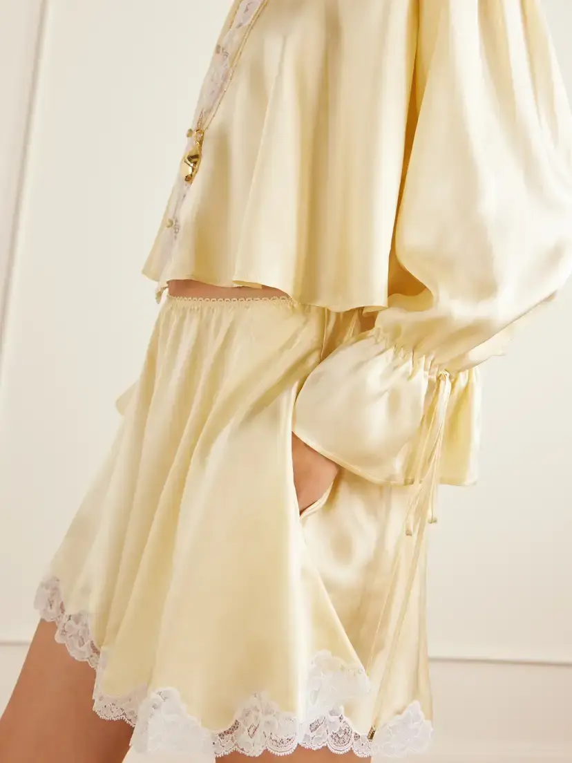 Chloé Cropped Lace-trimmed Silk-satin Blouse | Thumbnail 4 Chloé Cropped Lace-trimmed Silk-satin Blouse | Thumbnail 4