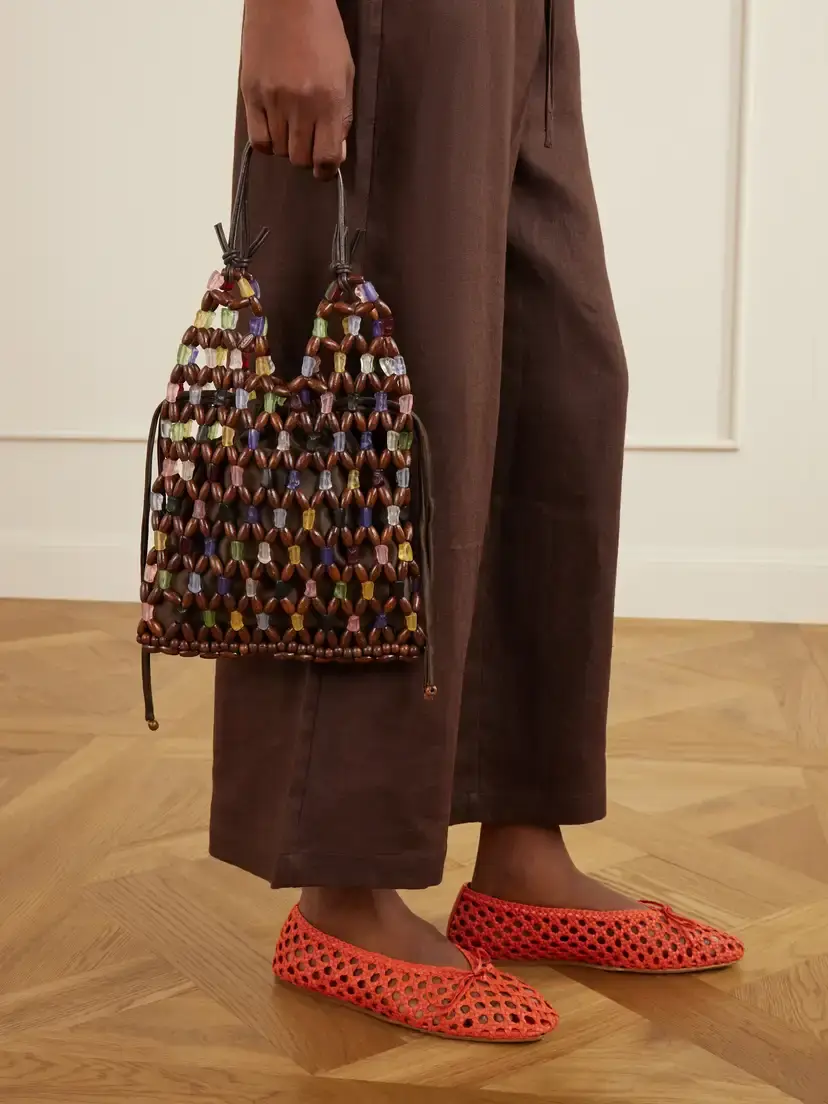 Staud Kelly Leather-trimmed Beaded Wood And Glass Satin Tote | Thumbnail 2 Staud Kelly Leather-trimmed Beaded Wood And Glass Satin Tote | Thumbnail 2