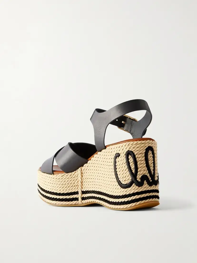Chloé Logo-embroidered Leather Platform Sandals | Thumbnail 3 Chloé Logo-embroidered Leather Platform Sandals | Thumbnail 3