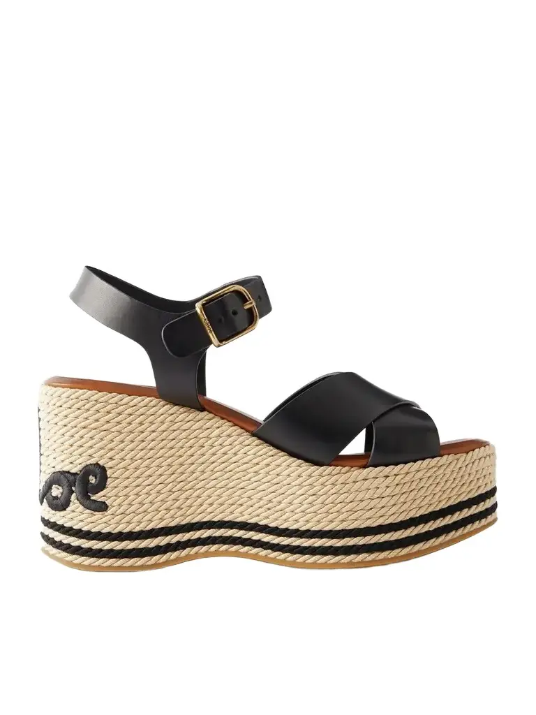 Logo-embroidered Leather Platform Sandals Logo-embroidered Leather Platform Sandals