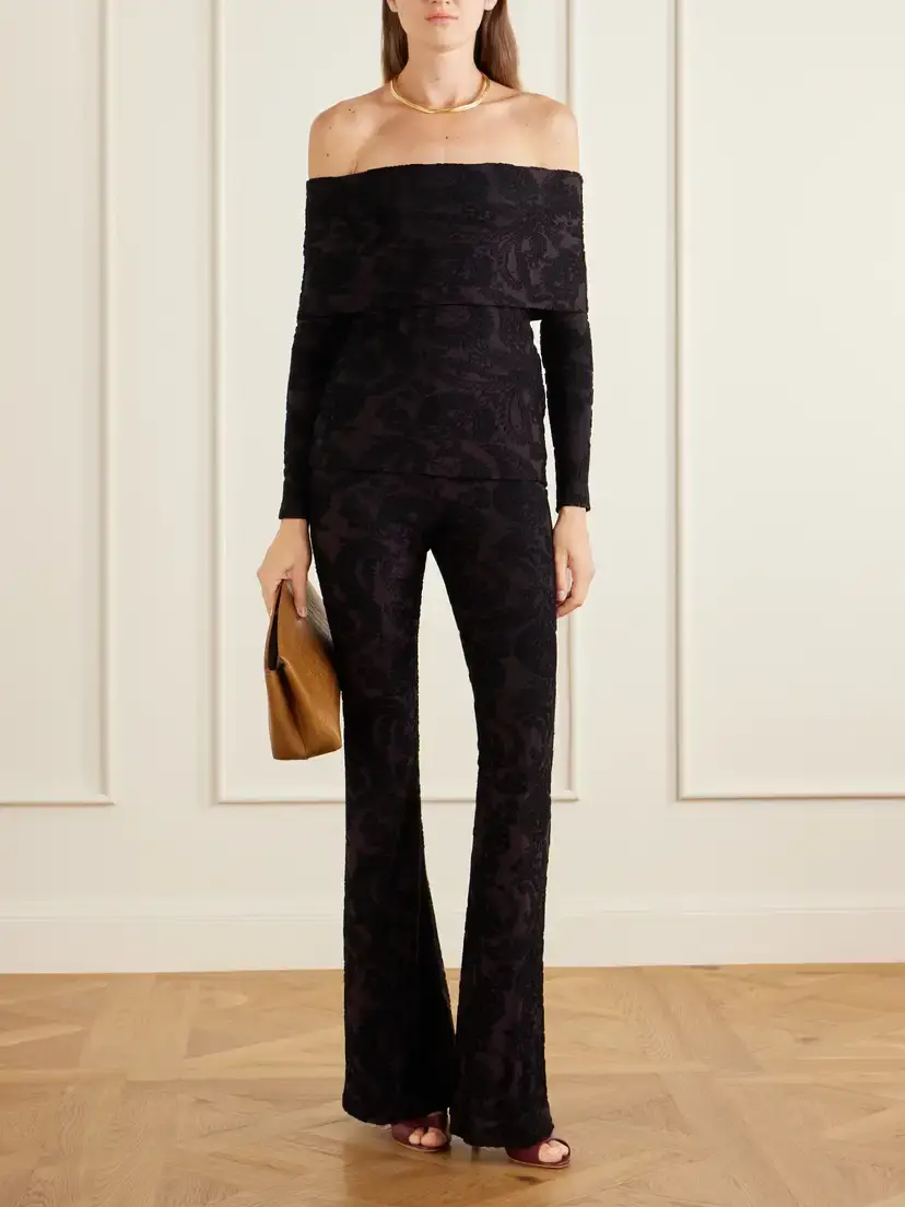 Etro Paisley-jacquard Chenille-trimmed Jersey Flared Pants | Thumbnail 2