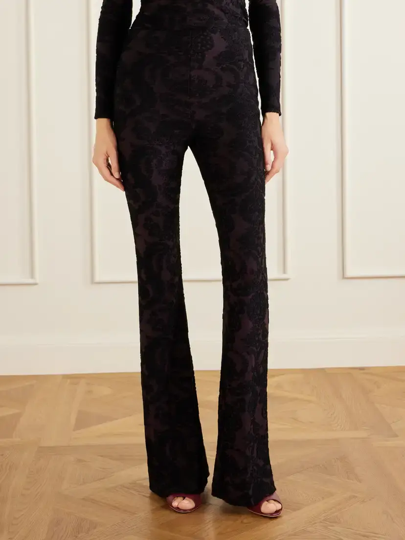 Etro Paisley-jacquard Chenille-trimmed Jersey Flared Pants | Thumbnail 3