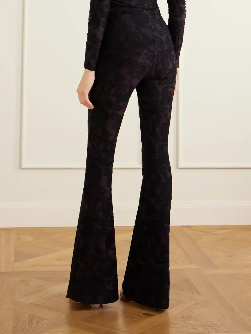 Etro Paisley-jacquard Chenille-trimmed Jersey Flared Pants | Thumbnail 4