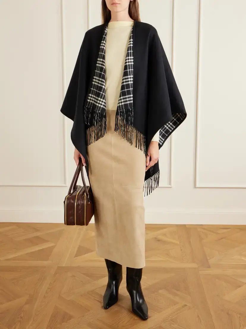 Burberry Reversible Fringed Checked Wool Cape | Thumbnail 2 Burberry Reversible Fringed Checked Wool Cape | Thumbnail 2