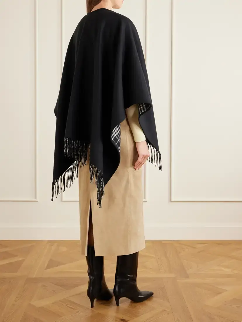Burberry Reversible Fringed Checked Wool Cape | Thumbnail 3 Burberry Reversible Fringed Checked Wool Cape | Thumbnail 3