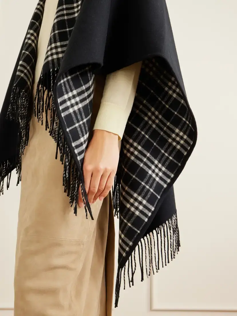 Burberry Reversible Fringed Checked Wool Cape | Thumbnail 4 Burberry Reversible Fringed Checked Wool Cape | Thumbnail 4
