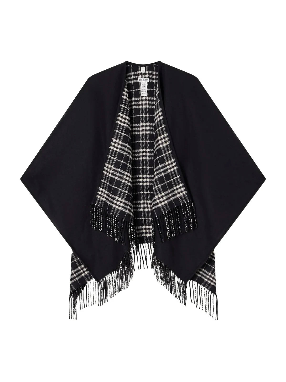 Reversible Fringed Checked Wool Cape Reversible Fringed Checked Wool Cape