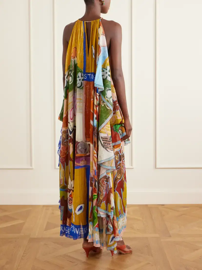 ALÉMAIS Mlak Draped Printed Organza Halterneck Midi Dress | Thumbnail 3 ALÉMAIS Mlak Draped Printed Organza Halterneck Midi Dress | Thumbnail 3