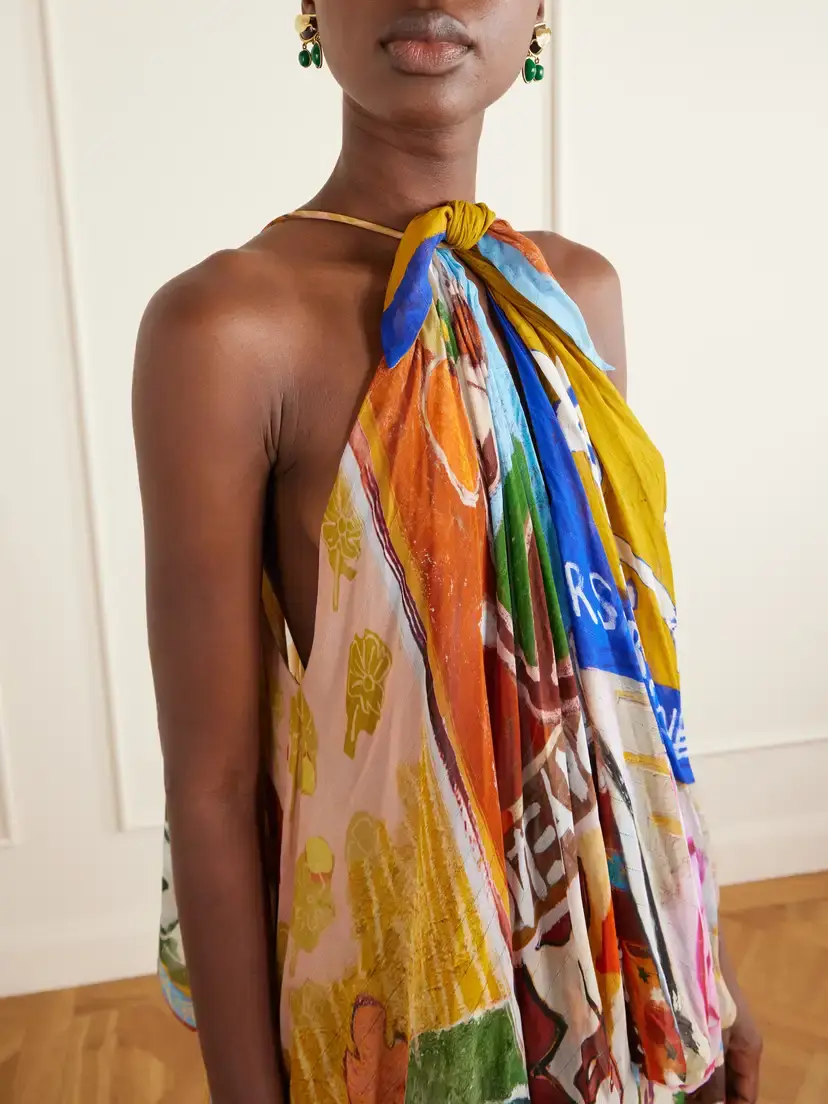 ALÉMAIS Mlak Draped Printed Organza Halterneck Midi Dress | Thumbnail 4 ALÉMAIS Mlak Draped Printed Organza Halterneck Midi Dress | Thumbnail 4