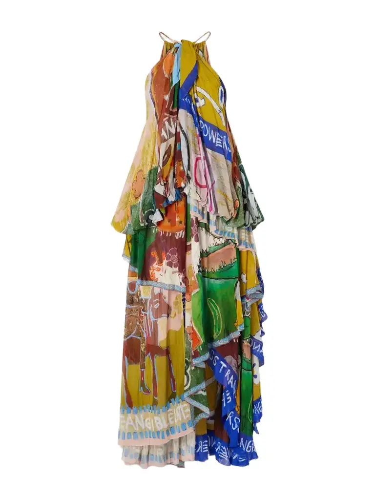 ALÉMAIS Mlak Draped Printed Organza Halterneck Midi Dress | Image 1 ALÉMAIS Mlak Draped Printed Organza Halterneck Midi Dress | Image 1