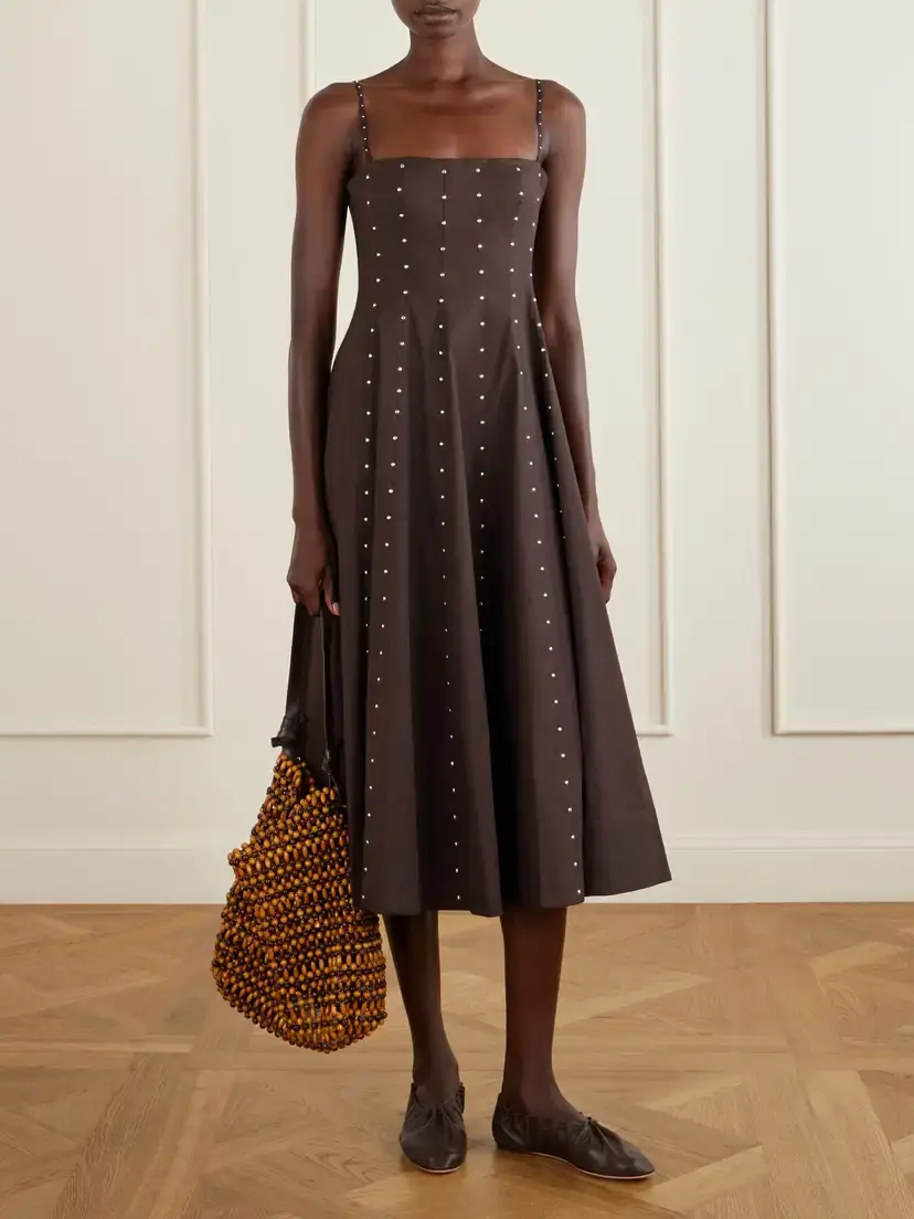 Staud Wylie Embellished Paneled Cotton-blend Poplin Midi Dress | Thumbnail 2 Staud Wylie Embellished Paneled Cotton-blend Poplin Midi Dress | Thumbnail 2