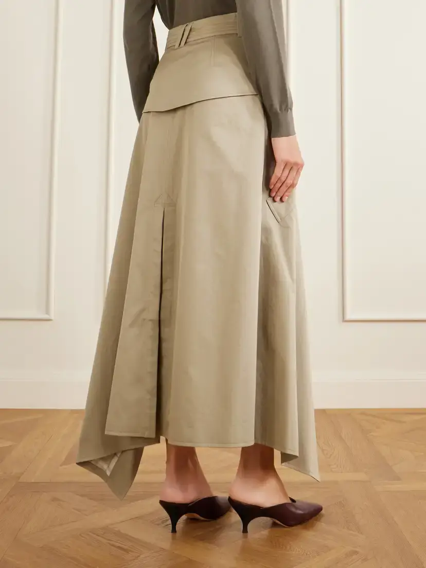Burberry Heather Belted Asymmetric Cotton-gabardine Midi Skirt | Thumbnail 3