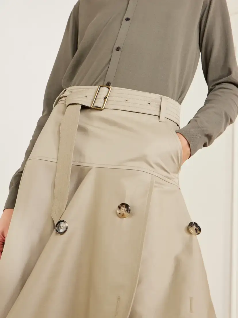 Burberry Heather Belted Asymmetric Cotton-gabardine Midi Skirt | Thumbnail 4