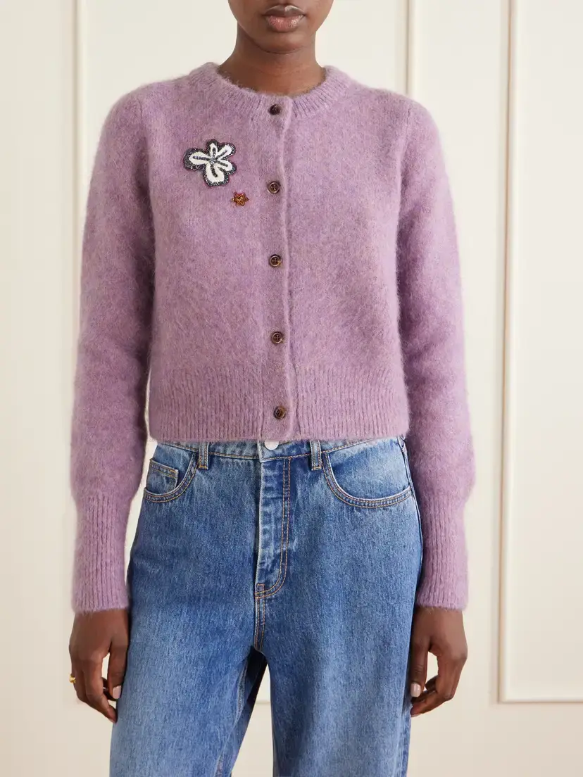 ALÉMAIS Reggie Sequin-embellished Mohair, Alpaca And Wool-blend Cardigan - Purple | Thumbnail 3 ALÉMAIS Reggie Sequin-embellished Mohair, Alpaca And Wool-blend Cardigan - Purple | Thumbnail 3