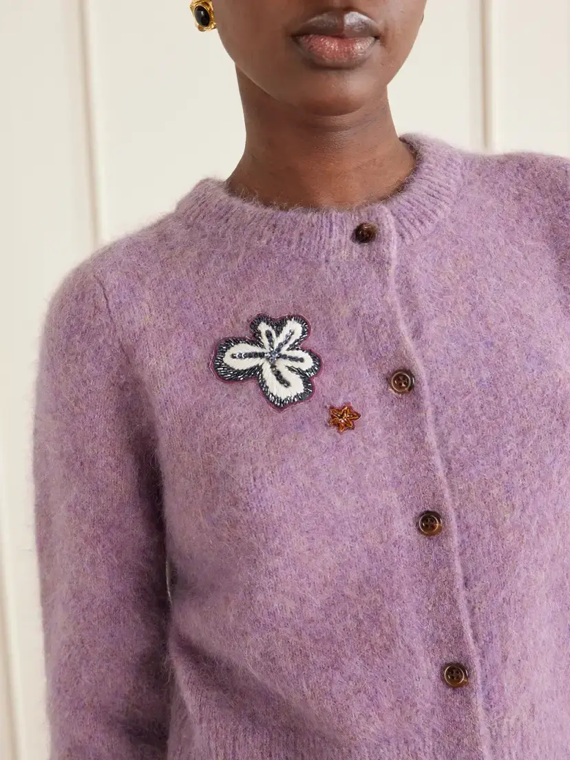 ALÉMAIS Reggie Sequin-embellished Mohair, Alpaca And Wool-blend Cardigan - Purple | Thumbnail 5 ALÉMAIS Reggie Sequin-embellished Mohair, Alpaca And Wool-blend Cardigan - Purple | Thumbnail 5