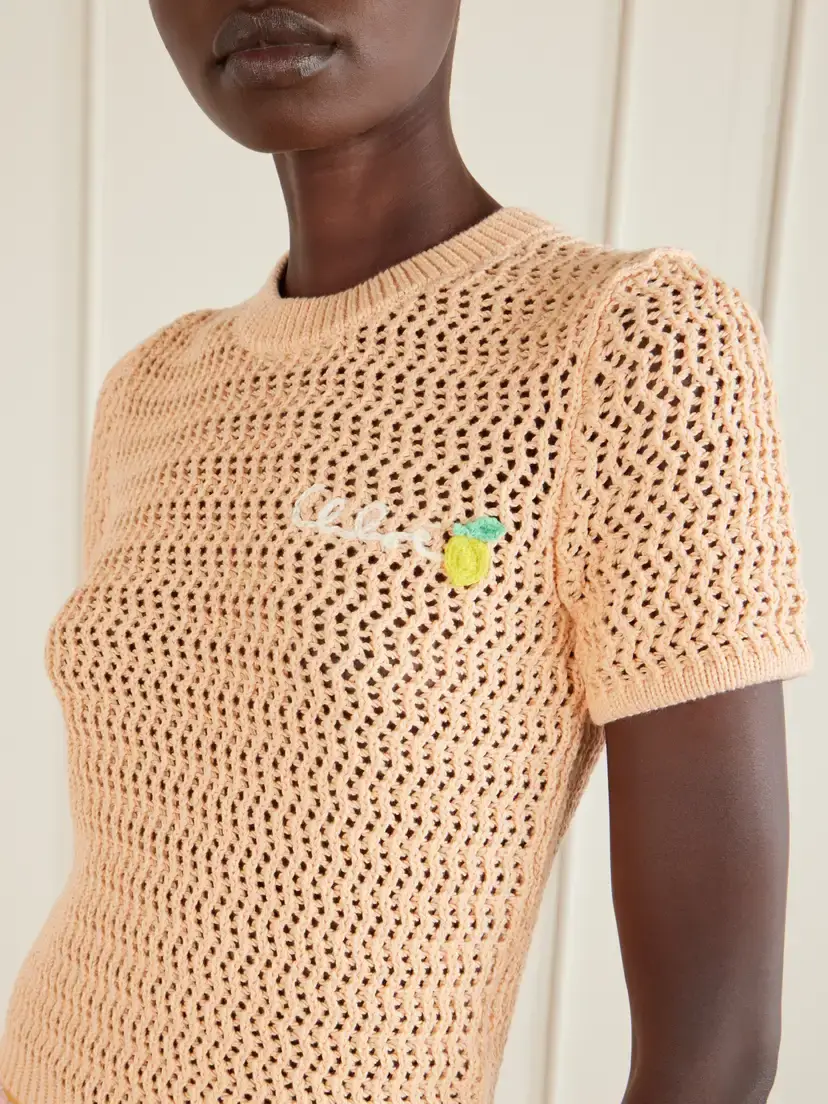 Chloé Logo-embroidered Crocheted Cotton T-shirt | Thumbnail 4 Chloé Logo-embroidered Crocheted Cotton T-shirt | Thumbnail 4
