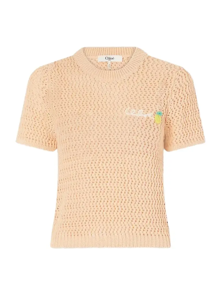 Logo-embroidered Crocheted Cotton T-shirt Logo-embroidered Crocheted Cotton T-shirt