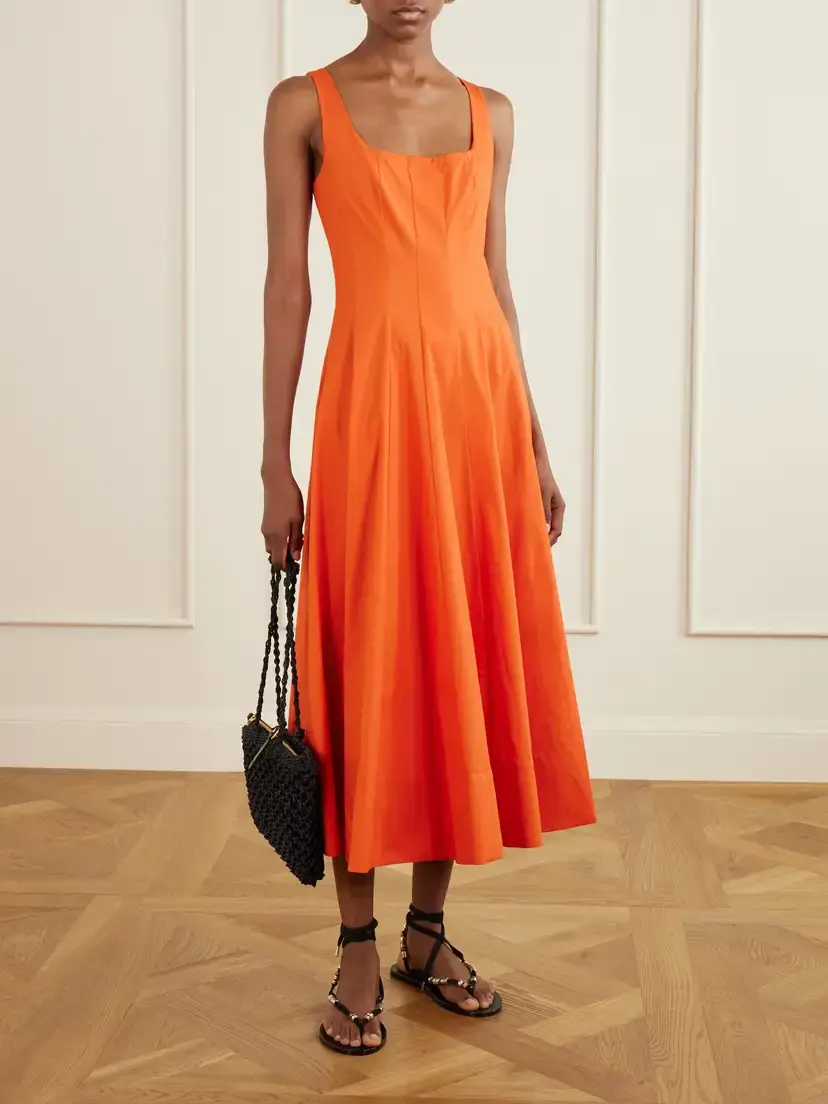Staud Wells Pleated Cotton-blend Poplin Midi Dress | Thumbnail 2 Staud Wells Pleated Cotton-blend Poplin Midi Dress | Thumbnail 2