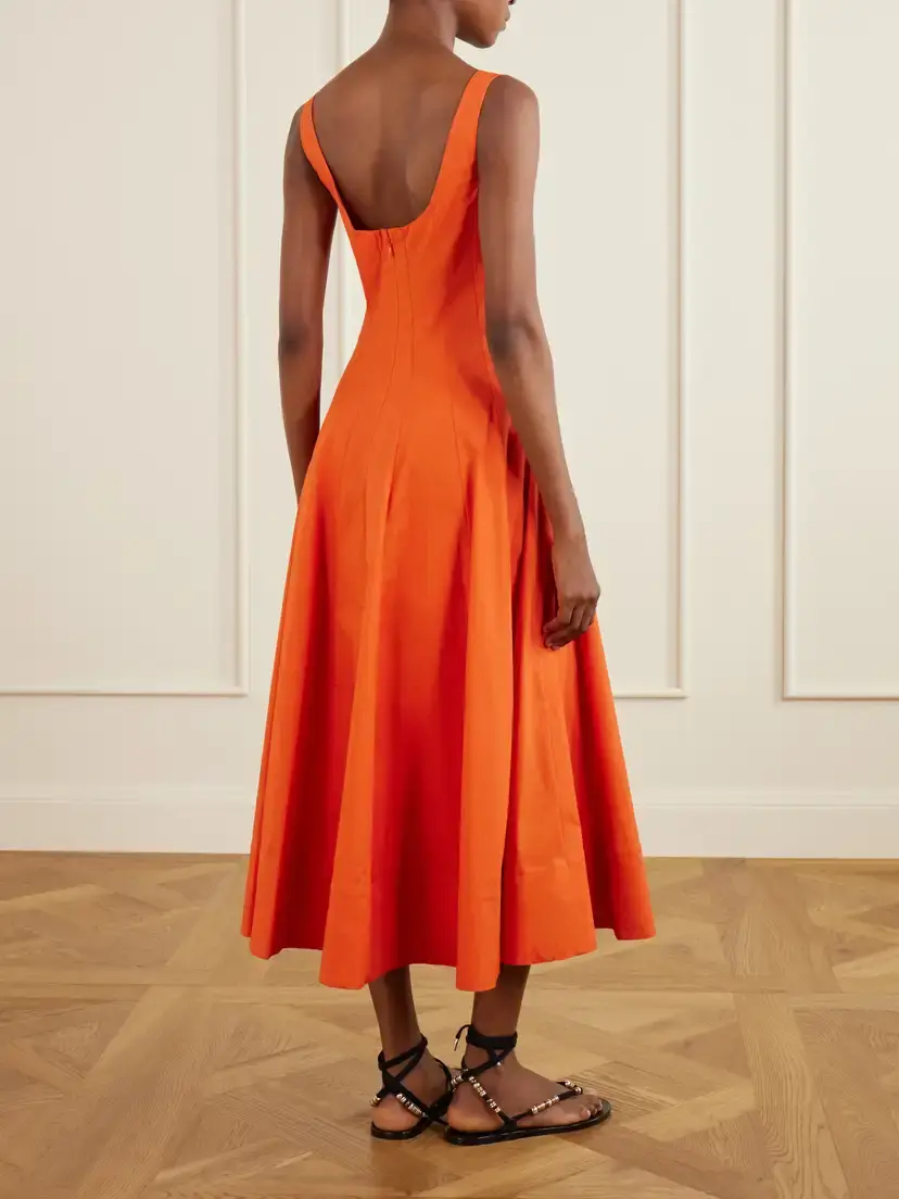 Staud Wells Pleated Cotton-blend Poplin Midi Dress | Thumbnail 3 Staud Wells Pleated Cotton-blend Poplin Midi Dress | Thumbnail 3