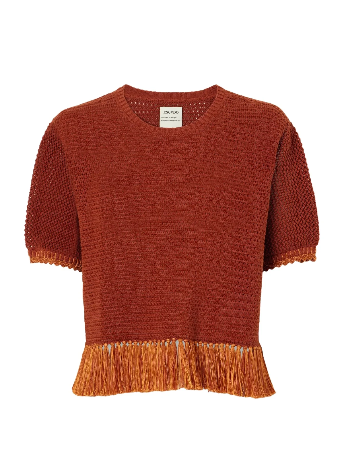 ESCVDO Amada Fringed Crochet-knit Cotton T-shirt
