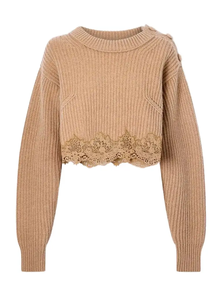 Chloé Lace-trimmed Wool And Cashmere-blend Sweater | Image 1 Chloé Lace-trimmed Wool And Cashmere-blend Sweater | Image 1