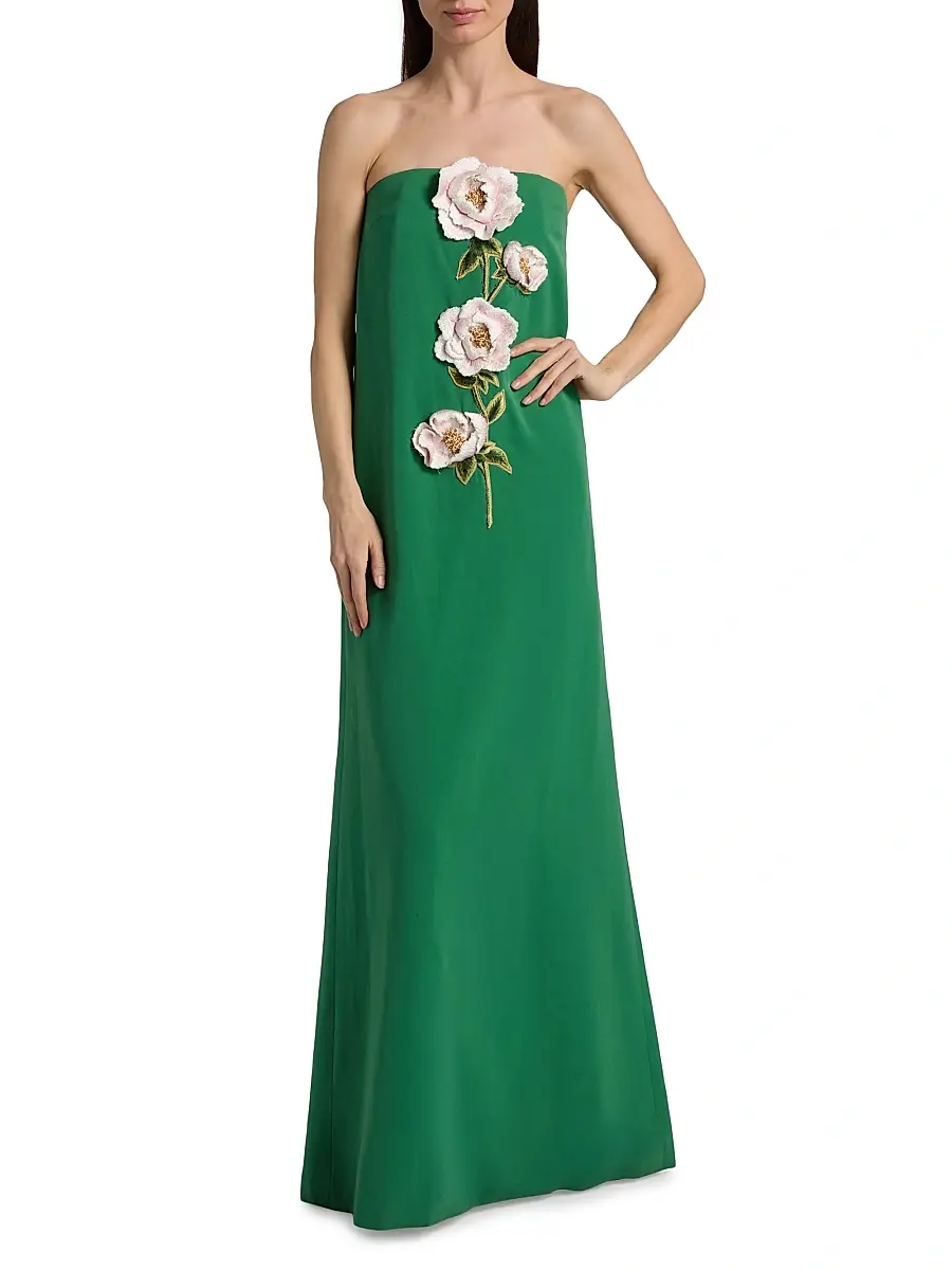 Lela Rose Women's 3D Peony-Embroidered Faille Gown | Thumbnail 3 Lela Rose Women's 3D Peony-Embroidered Faille Gown | Thumbnail 3